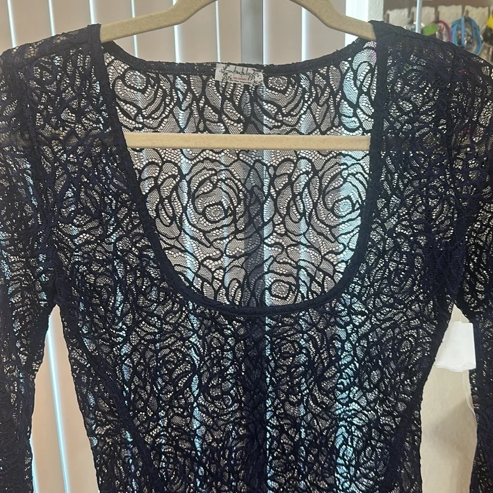 Intimately Free People Elegant Dark Blue Lace Bodysuit
